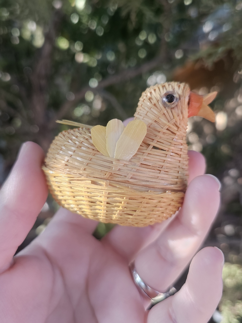 Handwoven Yellow Straw Duck Figurine Decorative Bird Accent